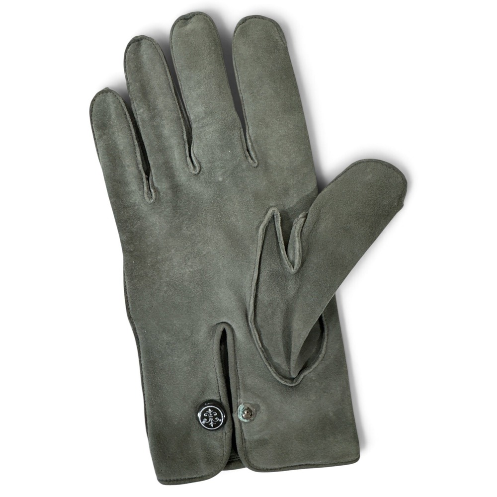 Vintage Kaufmanns Gray Genuine Arabian Mocha Suede Leather Gloves Fleur De Lis